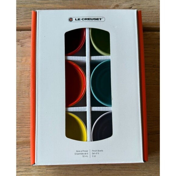 Le Creuset Set of 6 Stoneware Vancouver 2 oz Pinch Bowls Rainbow Multicolor NEW - Picture 1 of 11